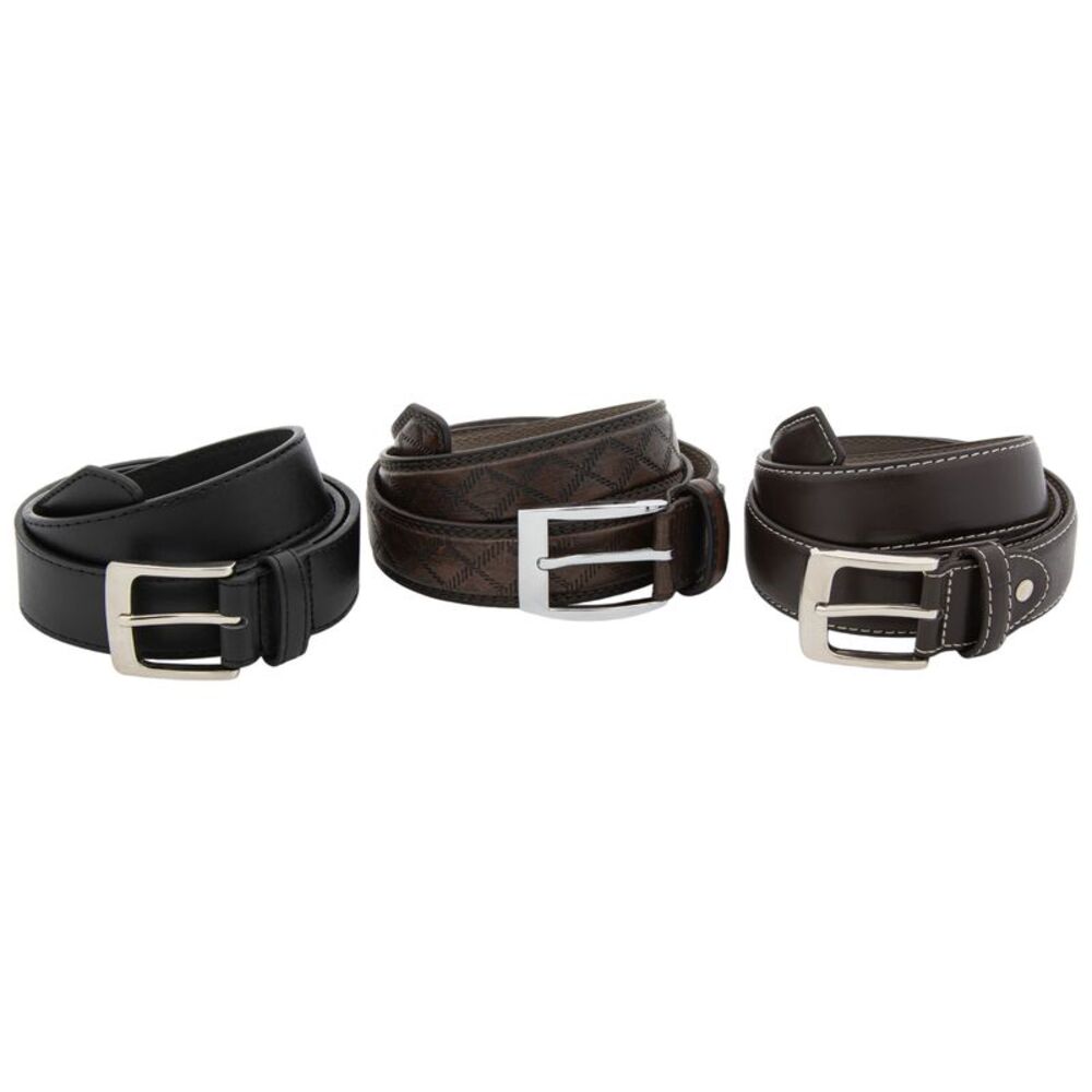 Men's Genuine Leather Smart Casual 3pc Belt Collection in Brown and Black, 34